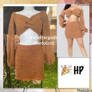 SET Fashion Nova Knit Sweater Off Shoulder Crop Top & Mini Skirt Lined bundle MD